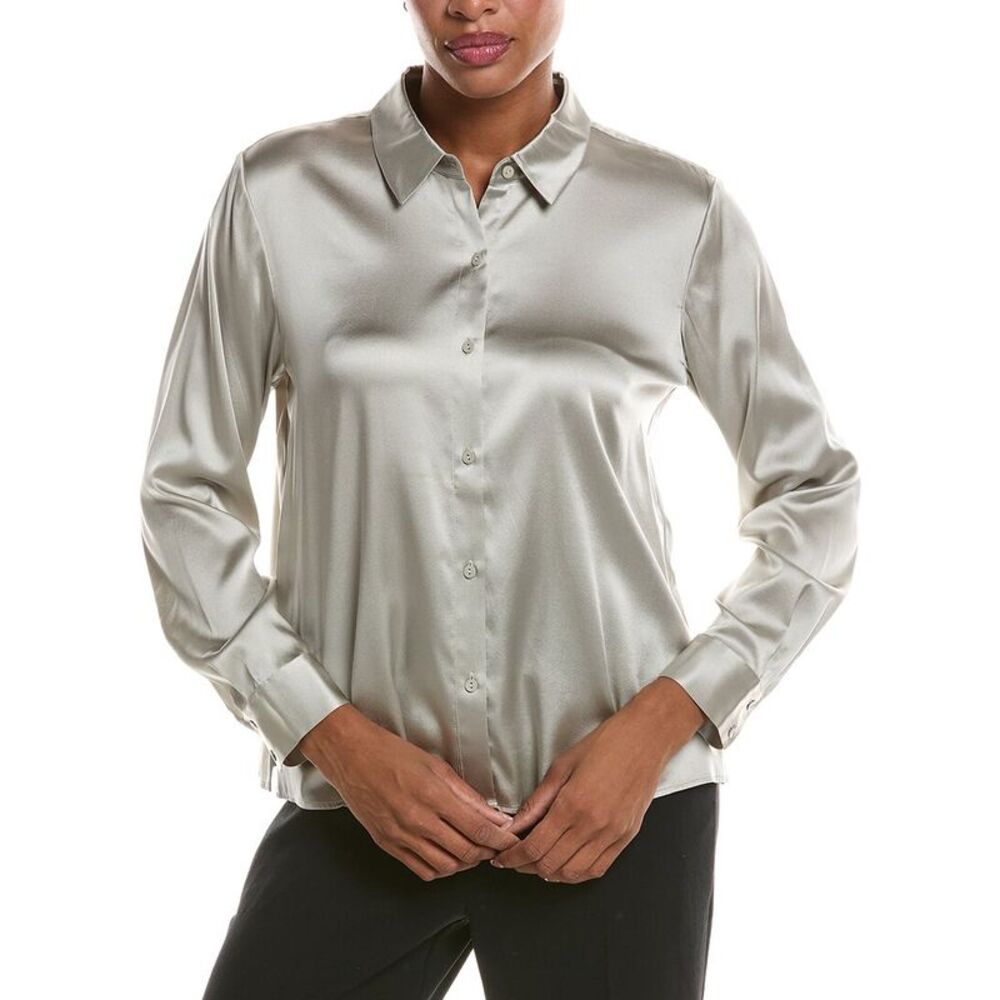 Eileen Fisher Womens Petite Classic Silk-Blend Shirt
